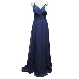 Elegant Navy Blue V-Neck Wedding party dress Size 6